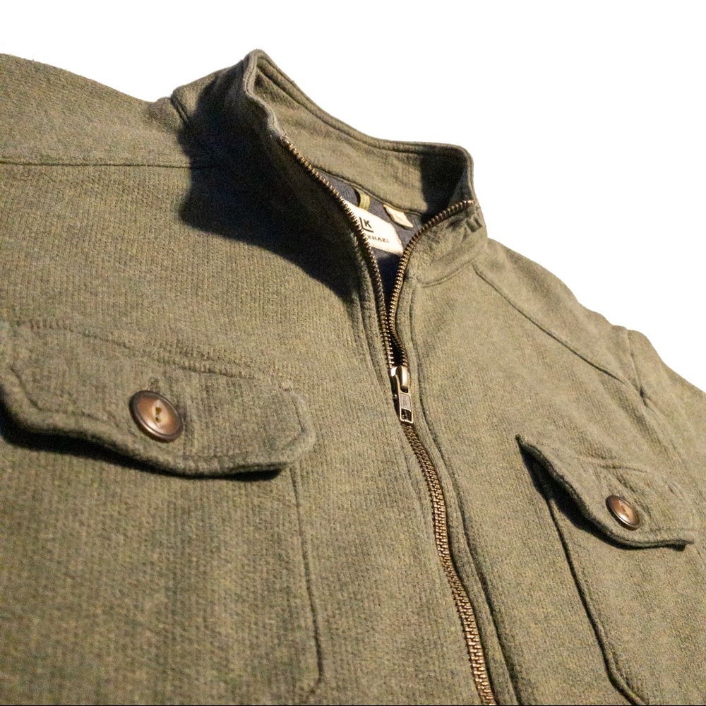 Military Green Zip Up Sweater